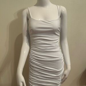 Superdown White Ruched Bodycon Mini Dress